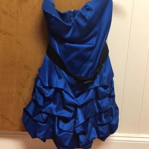 Blue silk strapless dress
